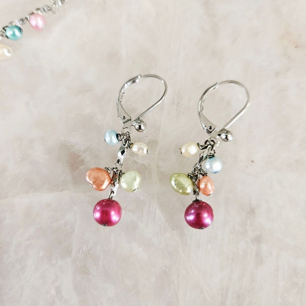 Vintage Demi Parure Multicolor Freshwater Baroque Pearl Necklace & Earrings Set - Picture 3 of 8
